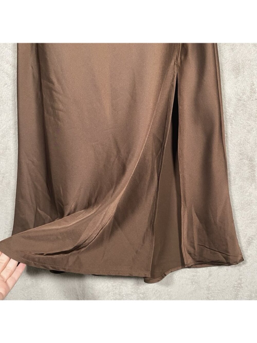 Windsor Satin Cowl Neck Midi Slip Dress M Chocolate Brown Slit Spaghetti Strap - Picture 5 of 15